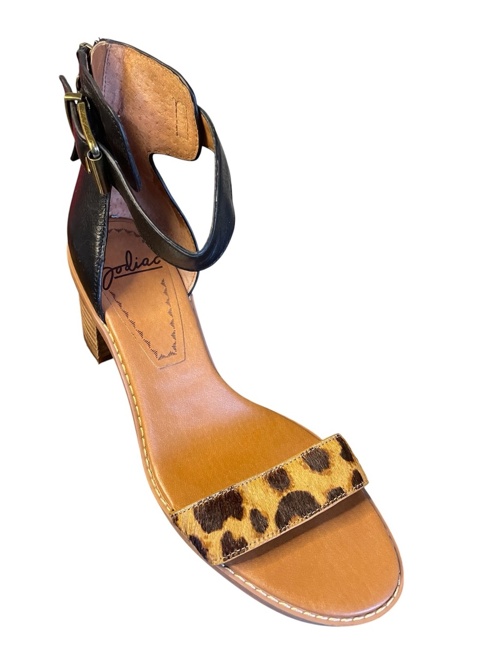 Zodiac Black and Leopard Print Low Block Heel Sandal
